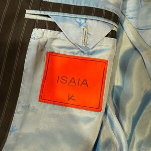 Isaia Light Blue and Black Pinstripe Jacket